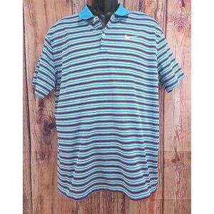 Nike Dri-Fit Mens Blue Red Striped Polo Large Standard Fit